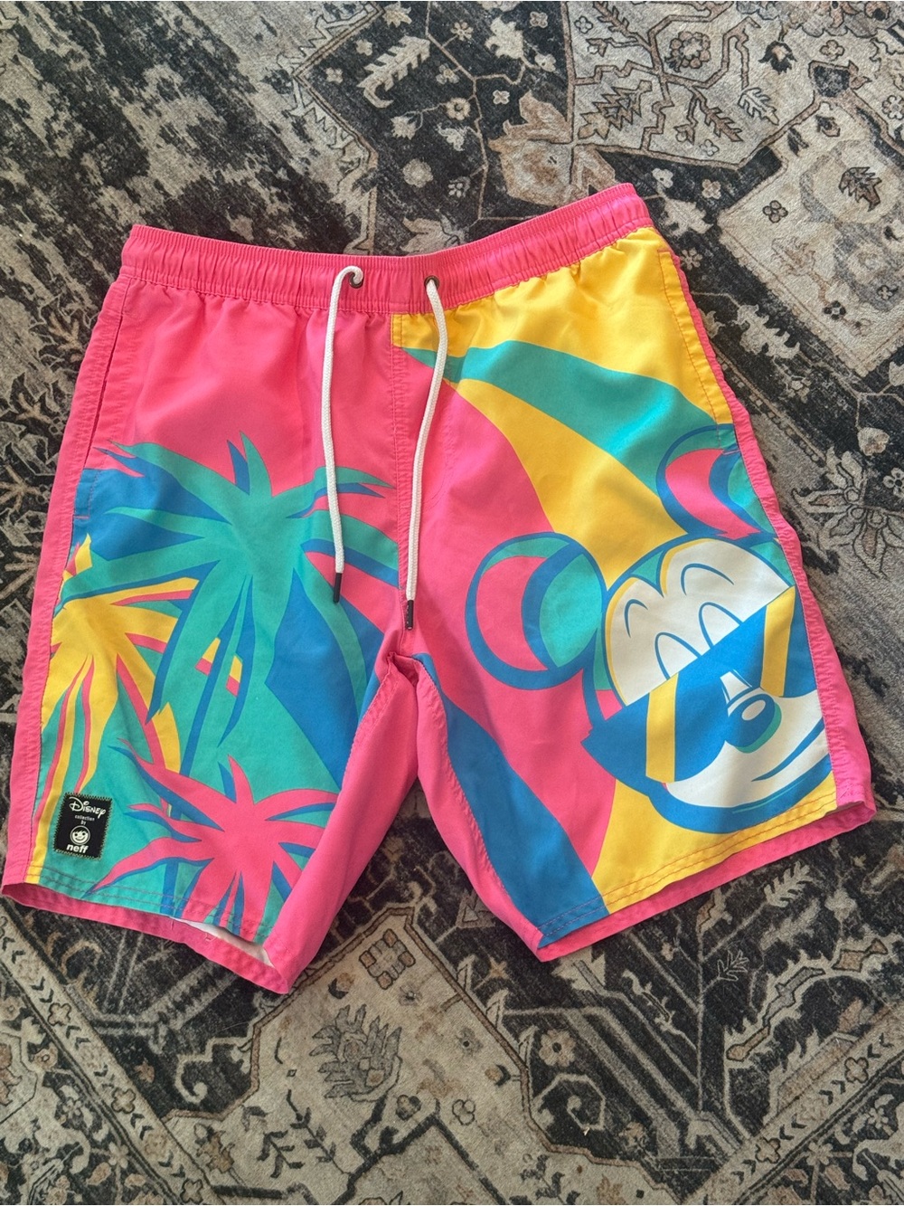 Neff Men's Pink Tropical Mickey Swim Shorts
